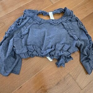 Tia Cibani Kids Samba Layering Wrap Blouse Denim Blue Ruffle Size 2 G-TP65KC043
